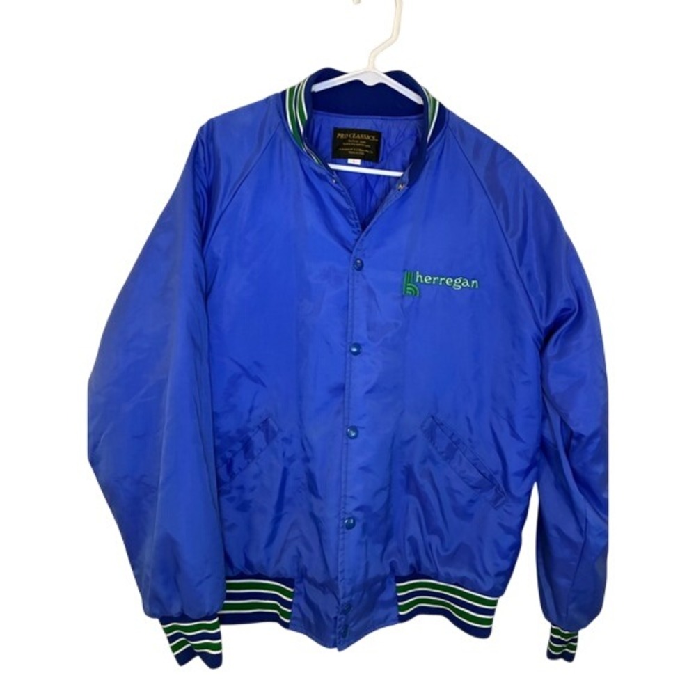 Vintage Pro Classics Bomber Jacket Blue Herregan Varsity Snap Front Mens Large